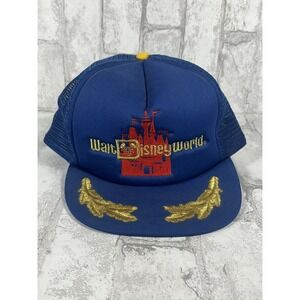 Vintage Walt Disney World Snapback Hat Adult Trucker Blue Mesh Gold Leaf 80s 90s